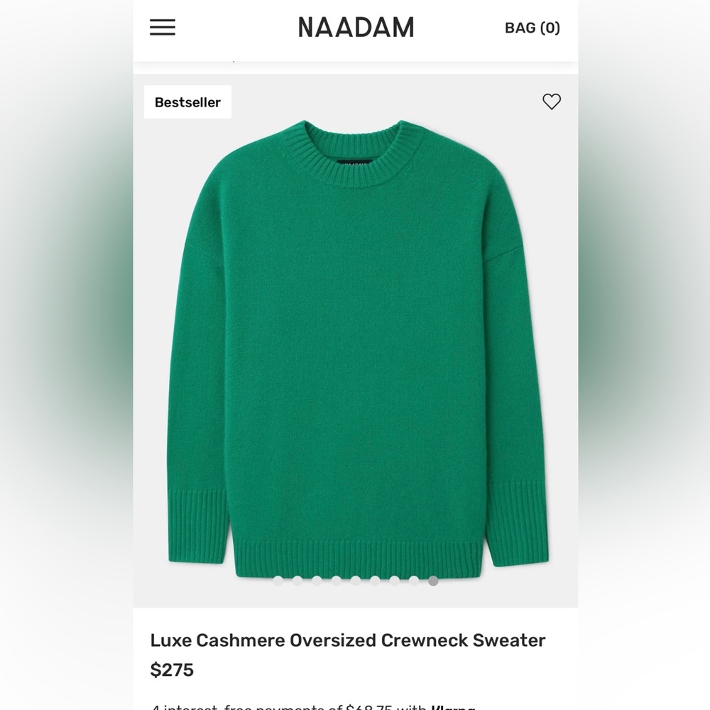 NWT Naadam XXS Kelly Green Cashmere Oversized Crewneck Sweater